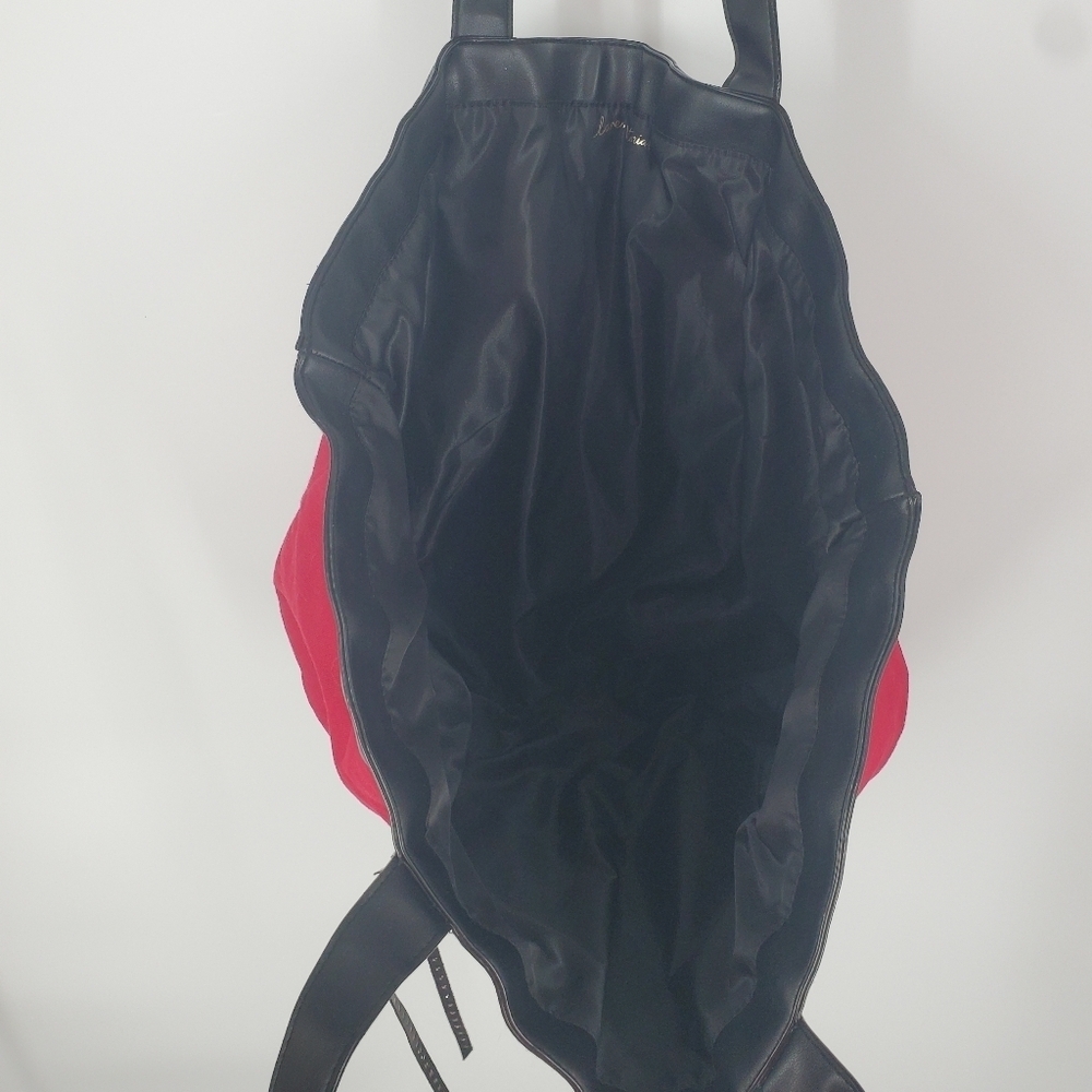 Victoria's Secret Large Red Canvas Tote Bag Black Faux Leather Studded Tassels - Picture 5 of 8